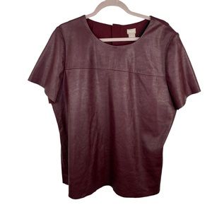 Chicos Size 3 16/18 Burgundy Faux Leather Top Bardot
